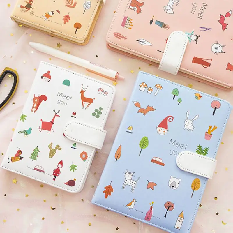 

50K Meet Cute Cartoon Notebook Magnetic Buckle Hand Book Children Kawaii Notepad Office & School Student Stationery Notebook