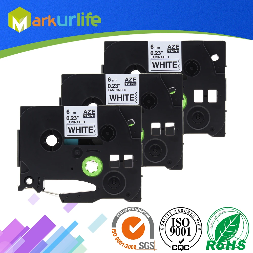 

Markurlife 3 Pcs Laminated Tape TZ211 TZe-211 Compatible for Brother P-Touch Labeler Adhensive tze211(Black on White, 6mm x 8m)