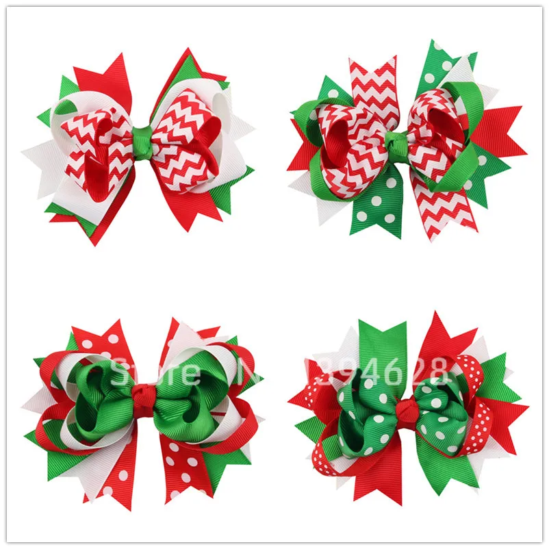 US $23.75 20pcs Lot 11cm Kids Girls Stacked Boutique Bows With 6cm Hair Clipgrosgrain Ribbon Christmas Bows For Girls Hair Accessories