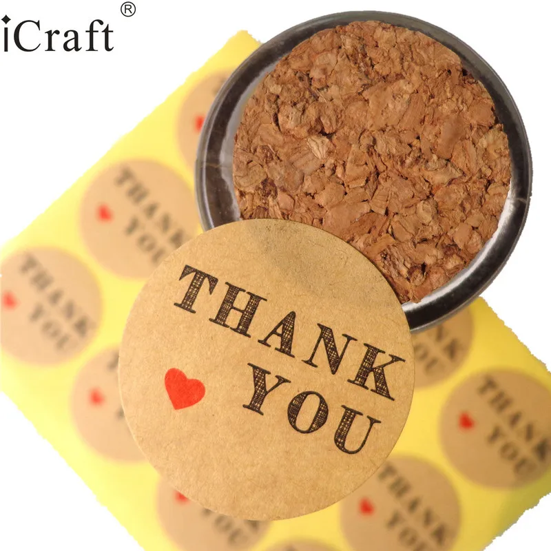 

1200pcs Thank you Kraft Seal Sticker with Red Heart, Circle Point Gift Sticker Lable