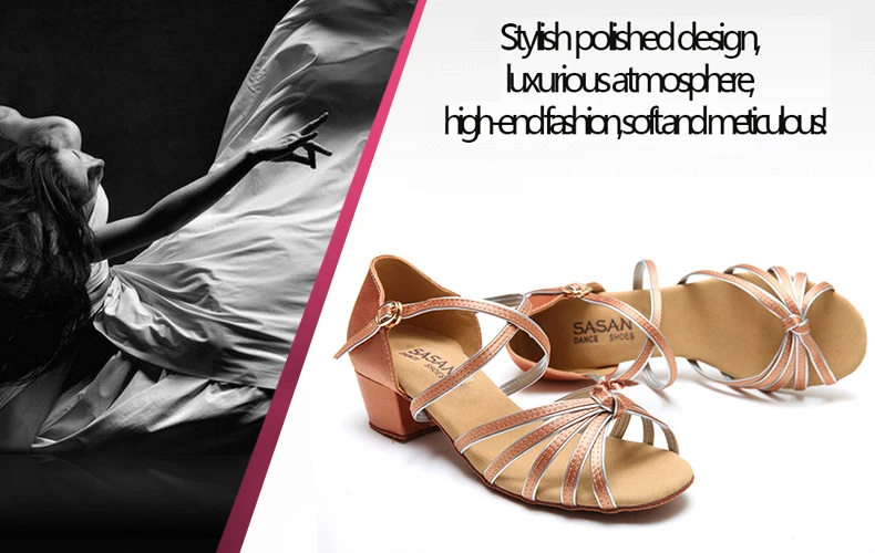 SASAN/сатиновая обувь из искусственной кожи на низком каблуке с мягкой металлической пряжкой на ремешке; Танцевальная обувь для девочек; детская обувь для латинских танцев; Танцевальная обувь для девочек; S-5555