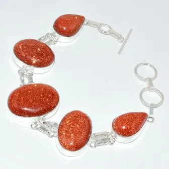 

Sun stone Bracelet Silver Overlay Over Copper , 22.7 cm, B3219