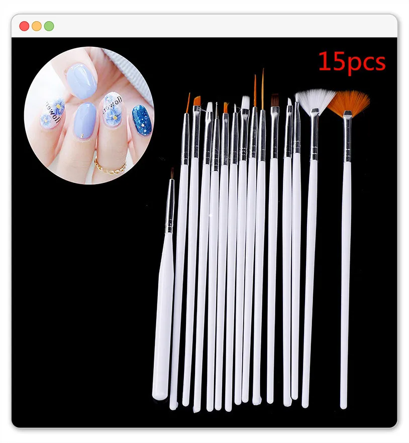 New 15pcs Nail Art Brush Set Professional UV Gel Acrylic Design Gel Polish Painting Drawing Pen Manicure Nails Tips Tools Kit