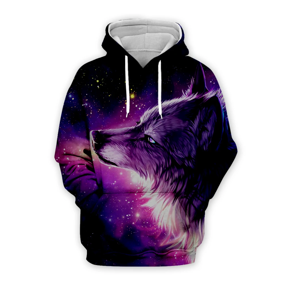

mens Galaxy space wolf 3d hoodies harajuku streetwear women animal printing sweatshirts autumn long sleeve zipper hooded coat