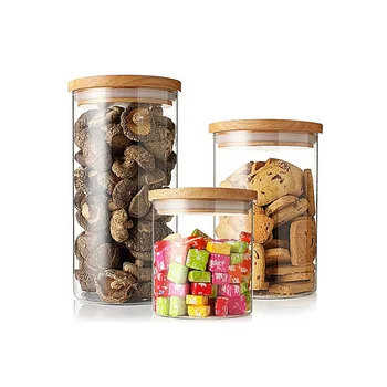 Glass Sealed Storage Bottle Moisture-proof Transparent Coffee Nuts Foods Storage Canisters with Bamboo Lid Kitchen Accessories 6