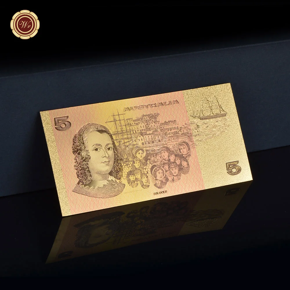 

SPECIAL COLOURISED GOLD Gilded Old Australia 5 AUD BANKNOTE BANK NOTE BILL GIFT