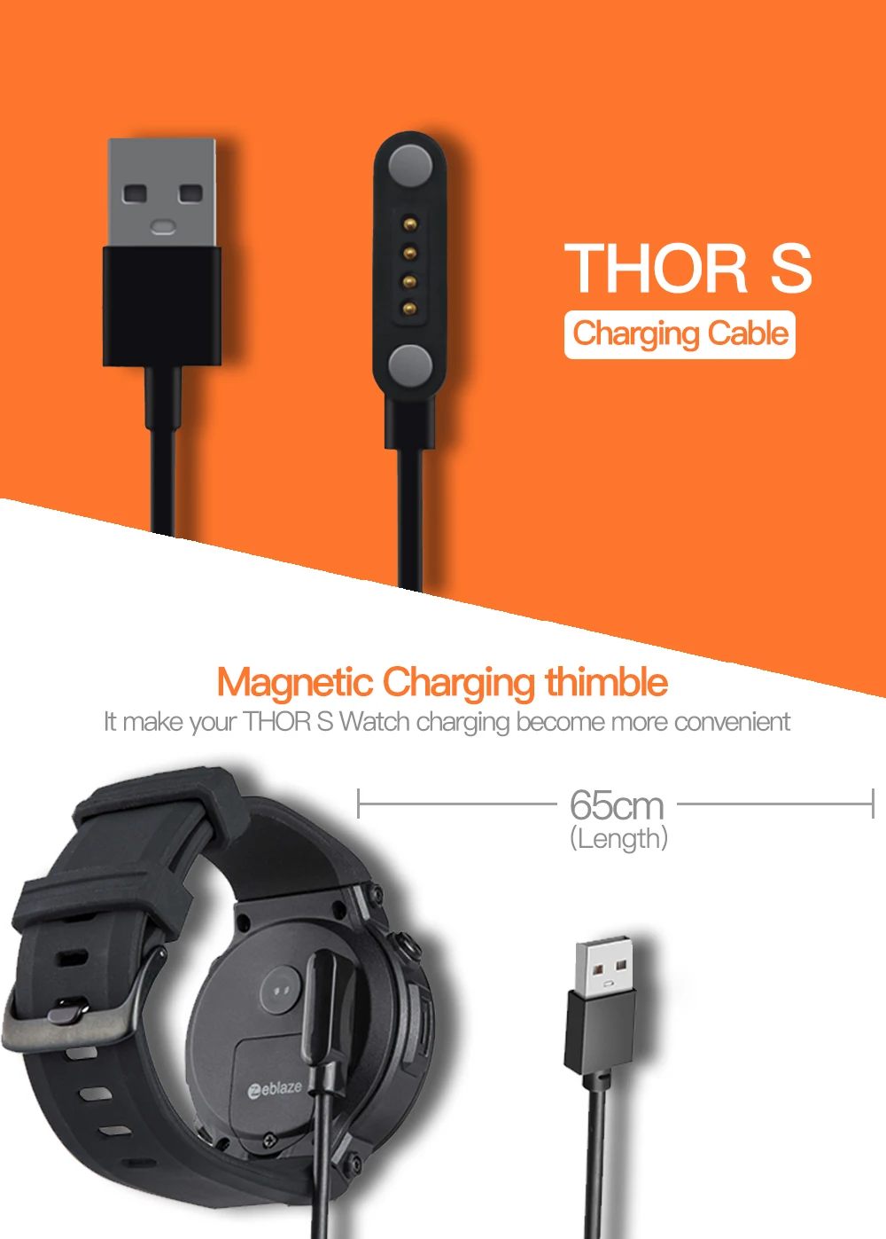 Zeblaze THOR S смарт часы 65 см длина зарядный кабель с портом Магнитный USB кабель питания зарядное устройство(только для Thor S