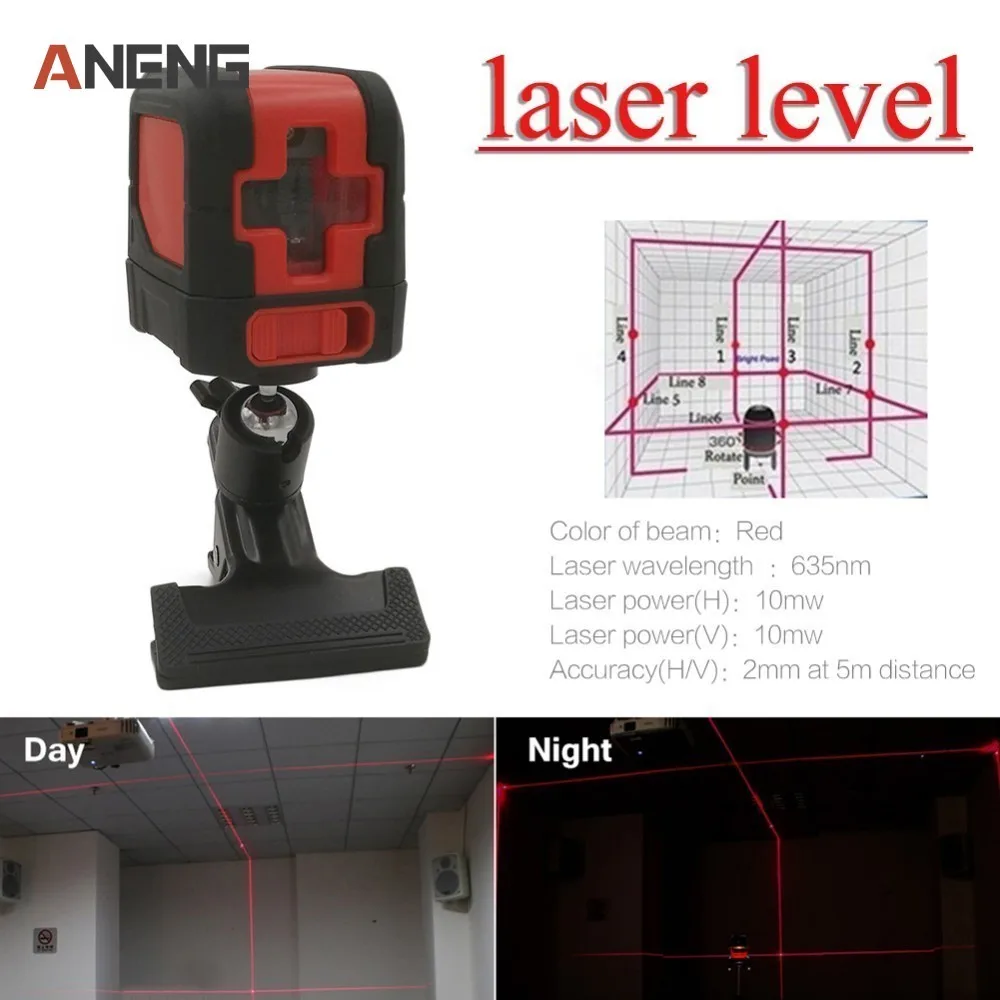 15m Indoor Working Range Laser Level Self-Leveling 110 Horizontal Vertical Cross Super Powerful Red Laser Beam Line