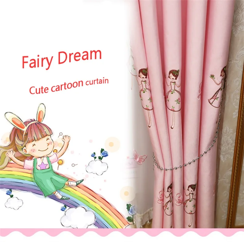 Розовые Мультяшные шторы принцессы для гостиной, детей, с вышивкой бабочки, затемненные шторы для маленьких девочек, спальни AG257& 2