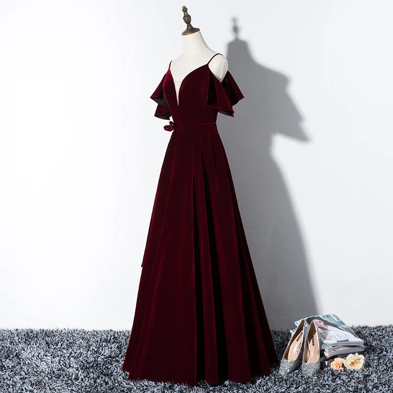 Beauty Emily Burgundy Elegant Lace Up Long Evening Dresses 2019 Long Formal Party Prom Women Dresses A line Party 