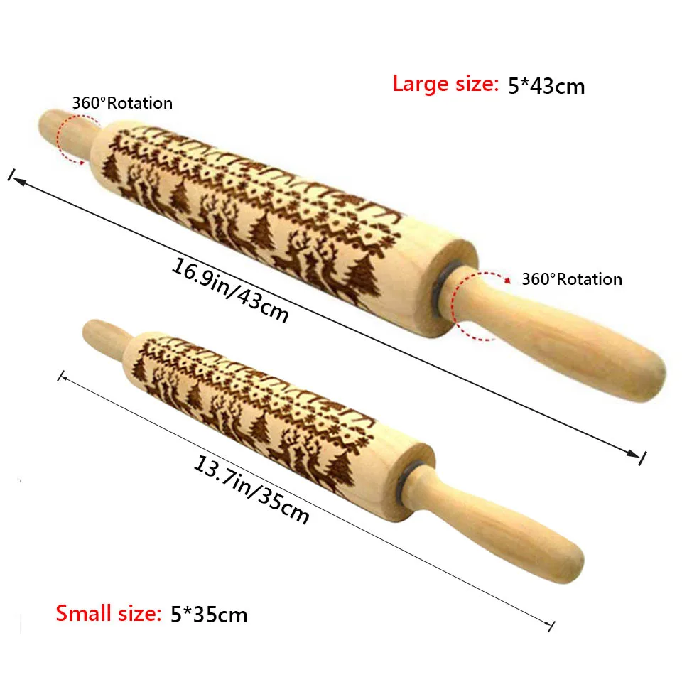 TEENRA 43 см Рождественская Скалка Выгравированная резная деревянная эмбосс Рождественская Скалка цветы для выпечки тесто узорчатый ролик олень