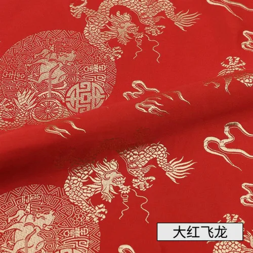 Width 150cm Chinese Red Tang Suit Cheongsam Sheet Cloth Silk Like Damask Jacquard Brocade Metallic Fabric - Цвет: Red dragon