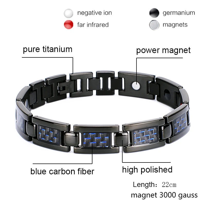 3000 Guass Magnetic Bracelet Energy Health Care Titanium Bracelets Bangle Blue Carbon Fiber For Men Jewelry