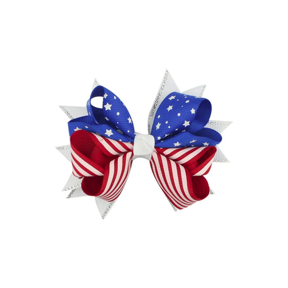 PARRY Hair Accessories Girls 4th Of July Hairpin Baby Girl Star stripe Print Clip children Tricolor bowknot barrette | Детская одежда и