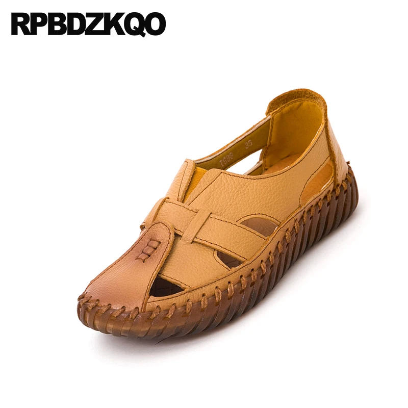 Bout Grande 2018 Pas Appartements Beige Glissement Chine marron gris Femmes Sur Taille Dames Chaussures Designer noir Rond Rétro Respirant Cher Brun Évider Chinois 41 qpGzVSMU