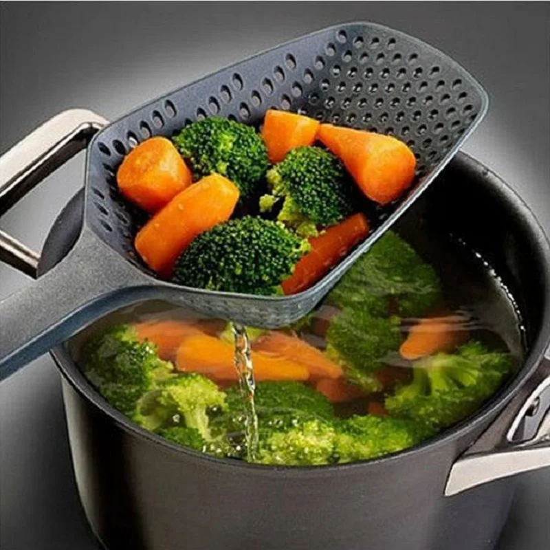 

1Pc Vegetable Strainer Spoon Filter Black Cooking Shovel Large Strainer Scoop Colander Kitchen Tools Home Kitchen Accessories