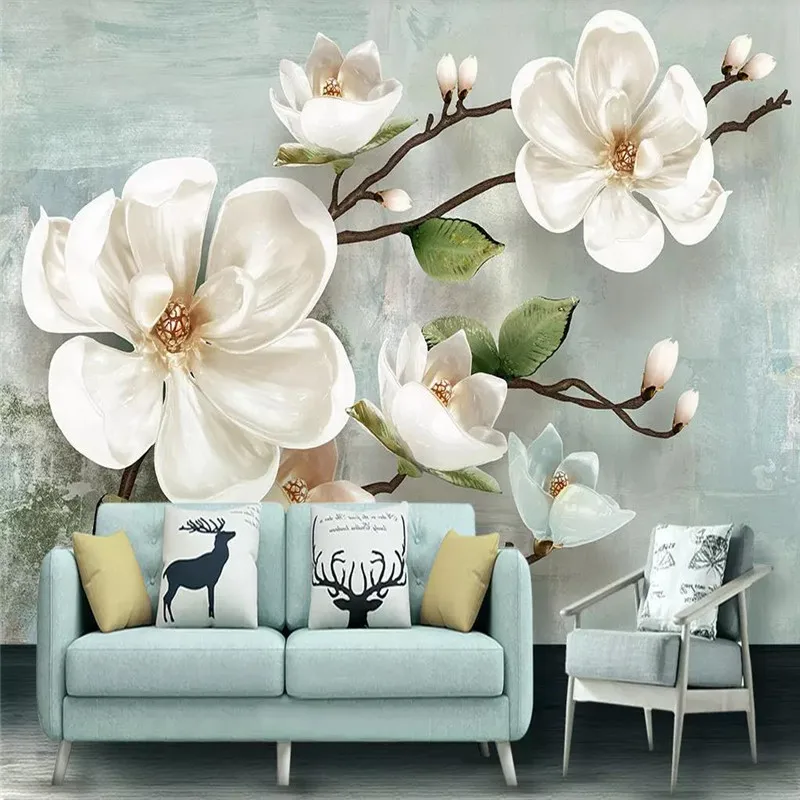 

3D wallpaper Nordic magnolia modern minimalist TV background wall professional production mural photo wallpaper