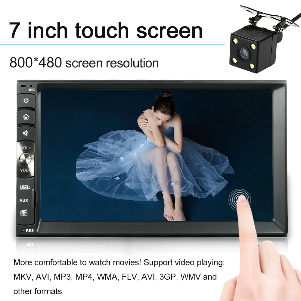 

7" 2 Din Car Stereo Radio MP5 Player Car Multimedia Entertainment HD BT USB/TF FM Aux Input N Remote Controller Rearview Camera