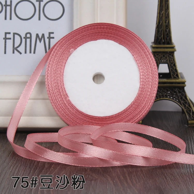 0,6 см 22 метра Одиночная атласная лента оптом подарок Свадебная Упаковка рождественские ленты белый розовый красный черный - Цвет: Medium Pink