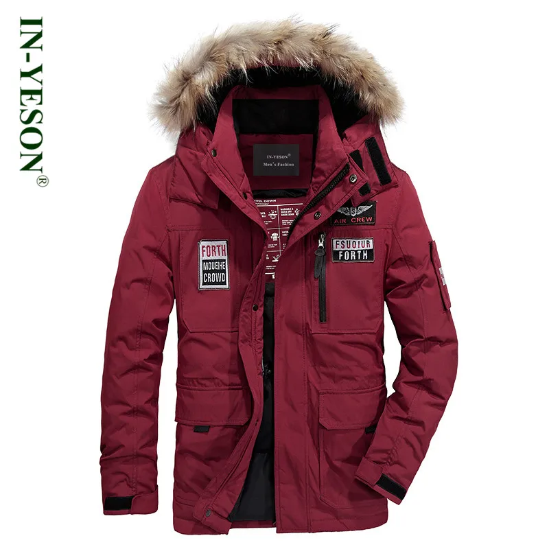 

IN-YESON Design Thick Warm Winter Leisure Cotton-Padded Brand Down Jacket Men Hat Detachable Fur Collar White Duck Down Parkas