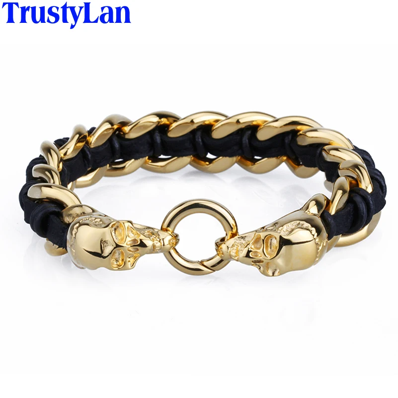 leather and gold bracelet mens