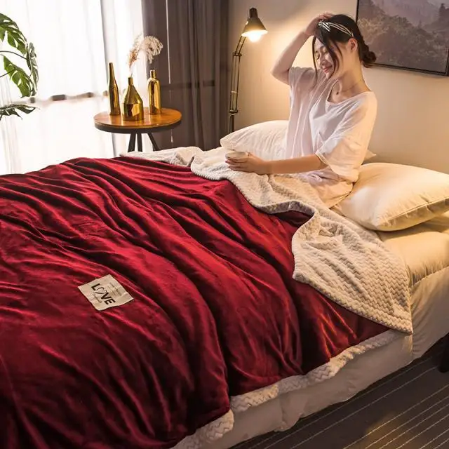 AB одноцветное одеяло, толстое Двухслойное одеяло для взрослых, диван, постельные принадлежности, Фланелевое и детское бархатное одеяло 200x230 см - Цвет: Бургундия