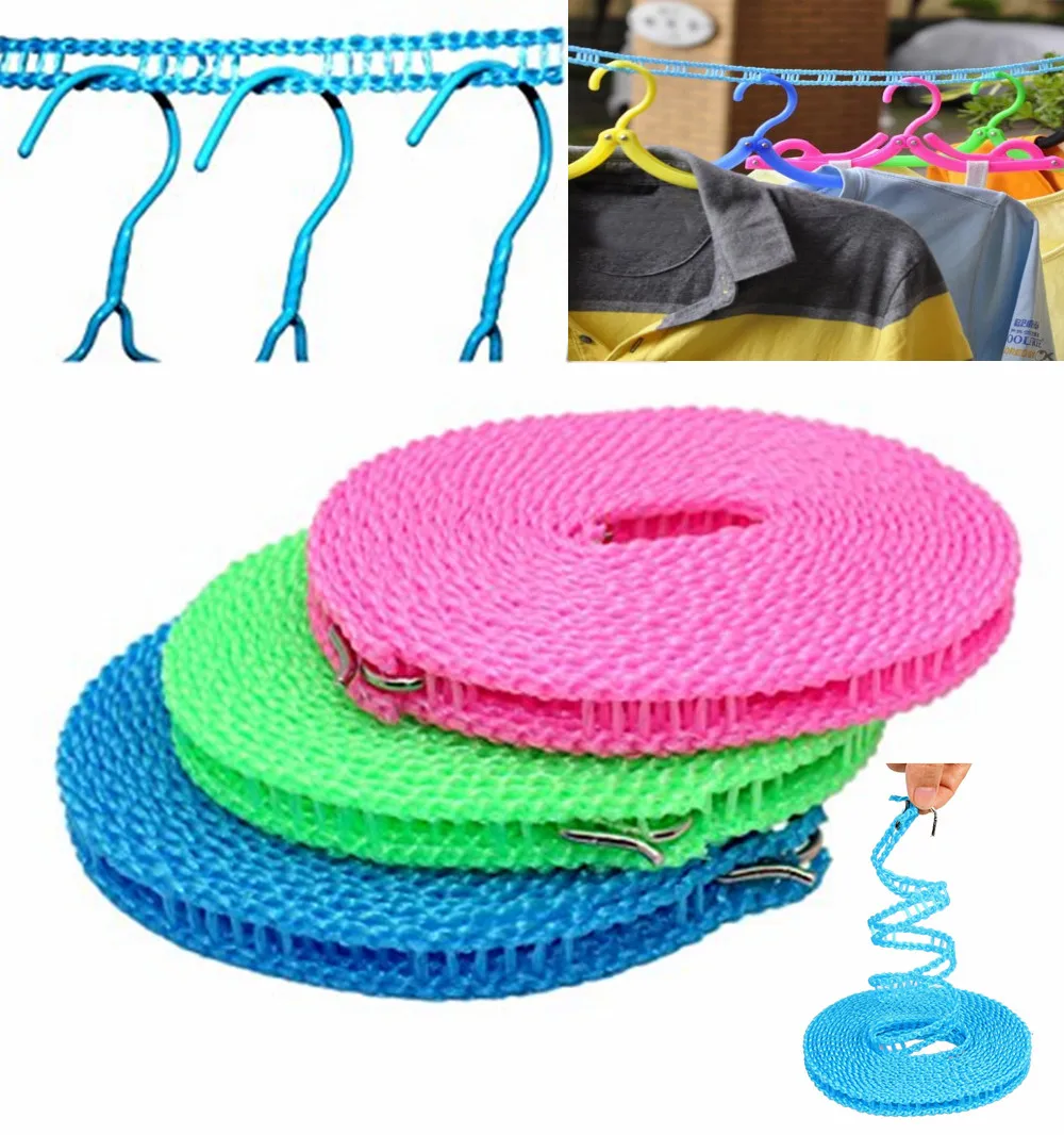 

2PCS 5M Clotheslines Portable Adjustable For Indoor & Outdoor Laundry Drying, Perfect Windproof Clothes Rope Hanger Random Color