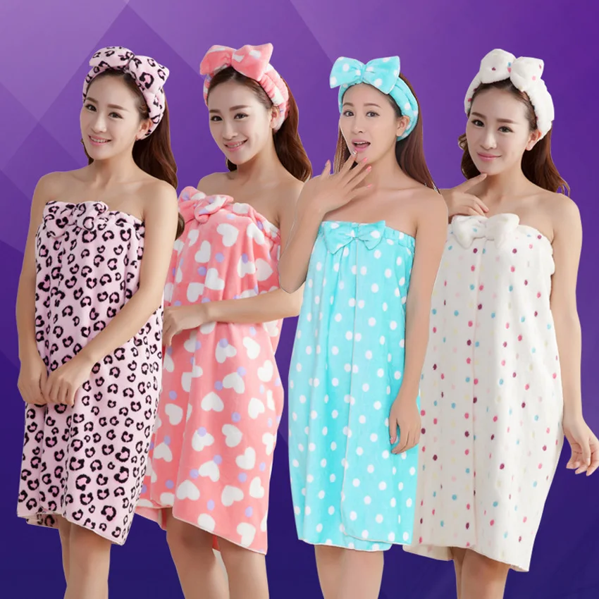 

Women Bath Shower Towels Magic Bath Towels Dots Striped Leopard Towel Hair band Towel set Toalla Serviette De Plage 120x75cm