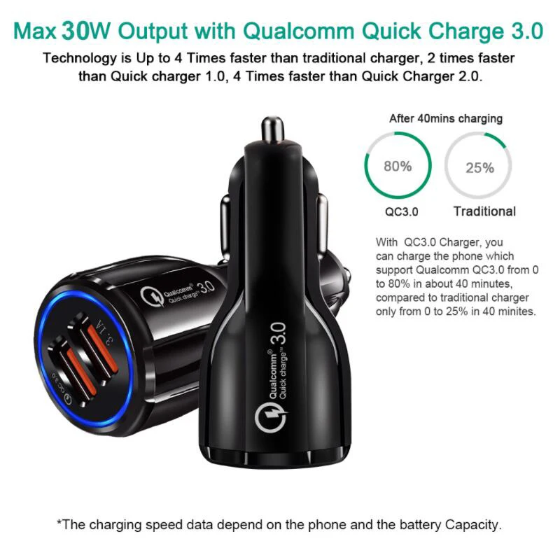 30W QC3.0 Quick Fast Car Charger for iPhone 8 Plus X XS MAX Dual USB Car Charger QC 3.0 for Samsung Xiaomi 2S Huawei Hornor Mate