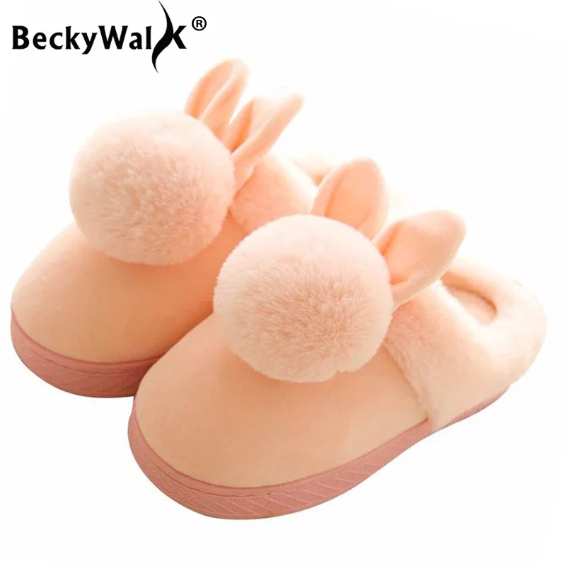 BeckyWalk детские тапочки с мультяшными ушками; зимние плюшевые домашние тапочки для девочек и мальчиков; милые детские теплые домашние тапочки; CSH696