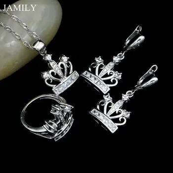 

Fashion 925 Sterling Silver Jewelry Sets For Women Party Decoration White Cubic Zirconia Earrings/Pendant/Ring/Necklace Set