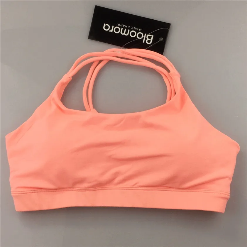 Oyoo Twist Knotted Stripes Padded Sport Bra X Cross Back Cropped Fitness Top Sexy V Neck High Impact Exercise Yoga Bras Gymwear