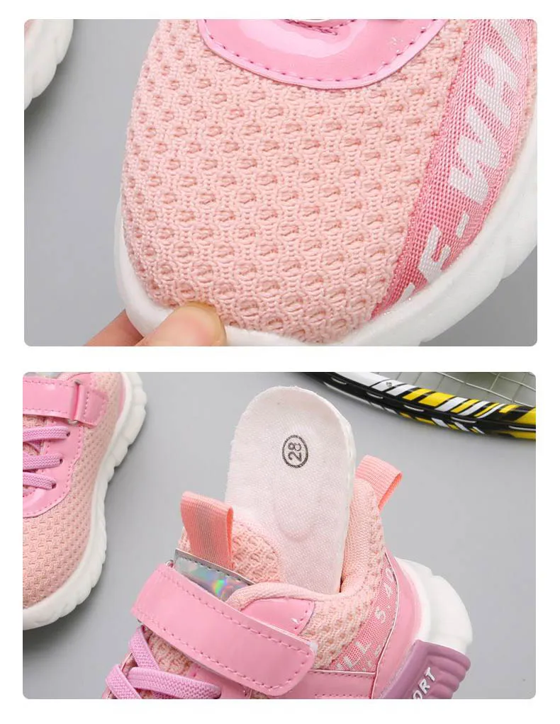 Новая модная детская обувь дышащая для досуга, спортивные кроссовки для девочек и мальчиков, розовые детские мягкие удобные белые черные туфли