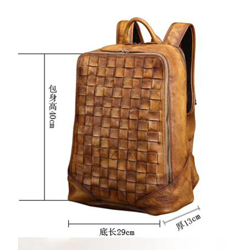AETOO Ретро мужской рюкзак Большая вместительная кожаная сумка на плечо Мужская модная трендовая кожаная вязаная сумка для отдыха и путешествий