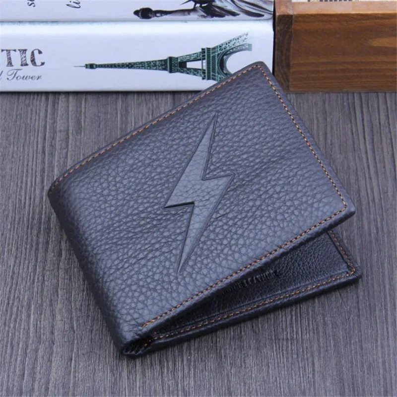 2018 Cool Men Purses Genuine Leather Wallets Short Black Clutches Bag Wallets Punk Style Thin Clutch Purse Card Holder wholesa