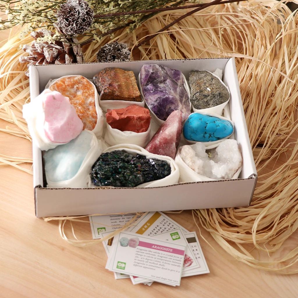 11pcs Mineral & Rock Samples Identification Kit, Kids Earth Geology Science Educational Toy, Geology Gemstone Kit