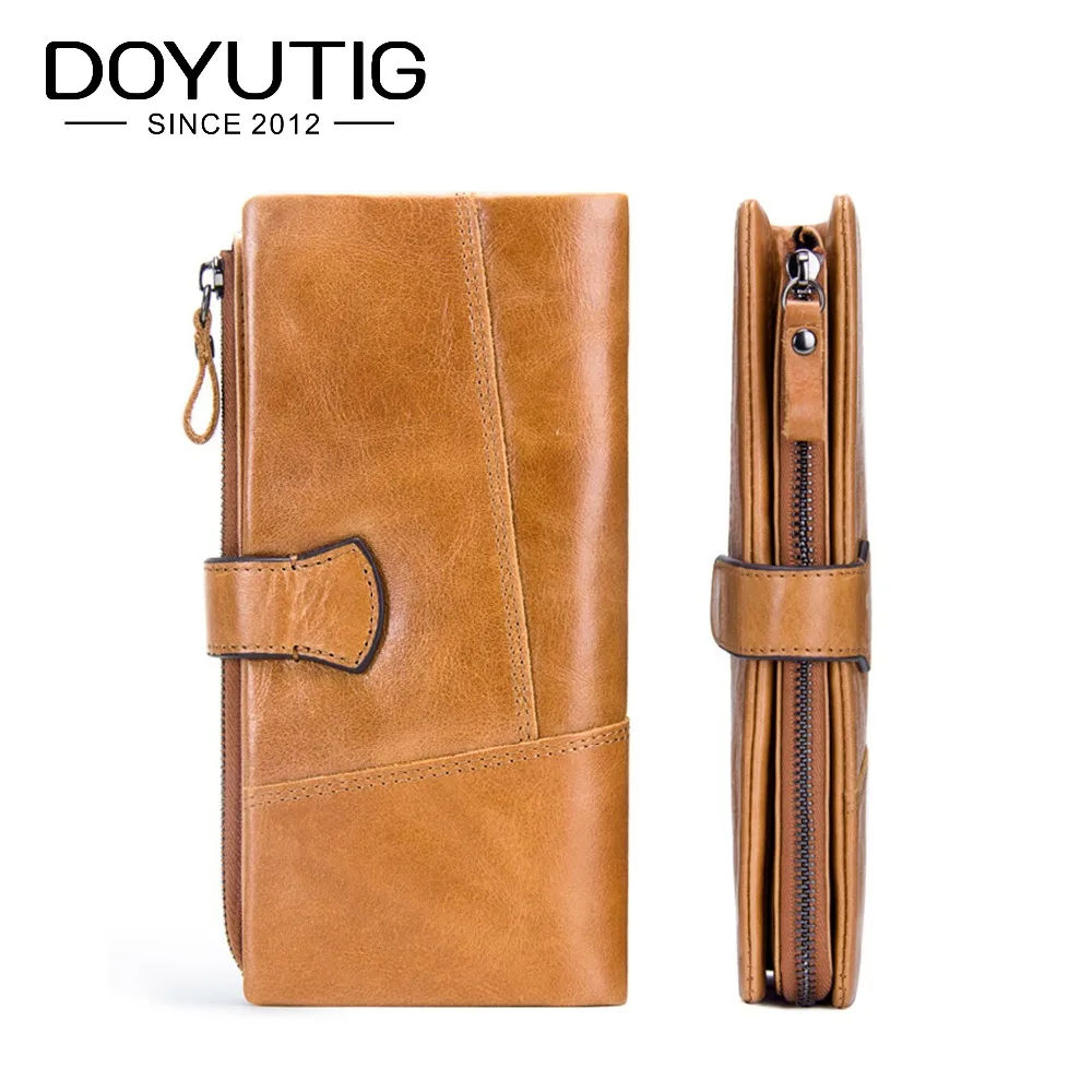 

DOYUTIG Vintage Men's Genuine Leather Long Wallet Business Style Real Cow Leather Cash & Card Purses Male Fashion Wallets B030
