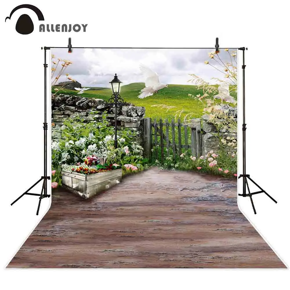 

Allenjoy garden photography background spring flower wood fence backdrop photobooth photocall photo studio prop shoot fabric