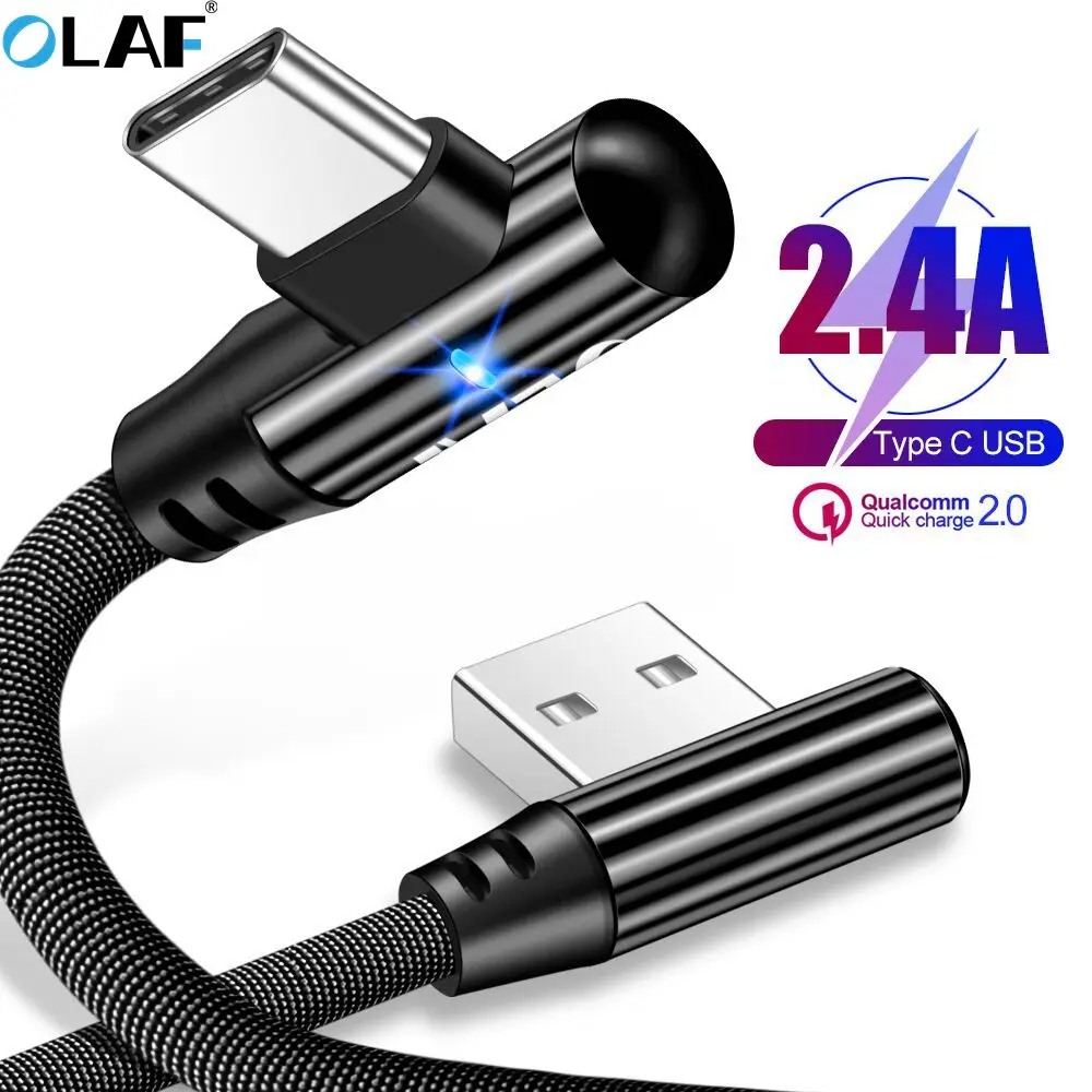 

OLAF 90 Degree USB Type C Cable 2.4A USB C Cable Fast Charging For Samsung S9 S8 Xiaomi mi8 9 Huawei Oneplus 6t Type-c Data Cord