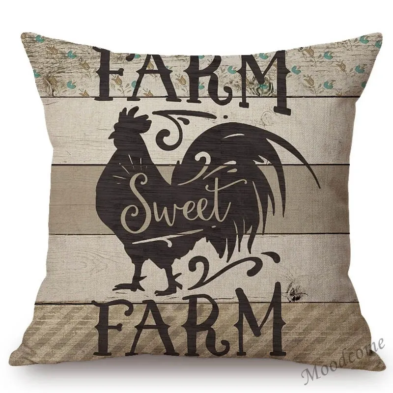 Nordic Farm Animals Sweet Farm Life Rule Principle Letter Art Sofa Throw Pillow Case Retro Cotton Linen Car Pillow Cushion Cover