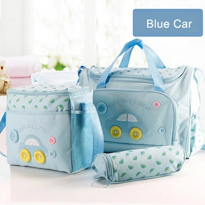 4 шт./компл. Новинка брендовая сумка для подгузников модный многофункциональный, вместительный водонепроницаемый подгузник сумки, женский рюкзак, мамулина сумка для малыша - Цвет: blue car Diaper Bags