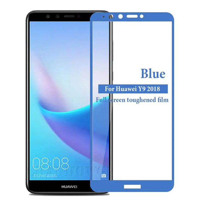 9H клей полное покрытие закаленное стекло для huawei Y9 FLA-L20 L23 протектор экрана для huawei FLA-AL10 AL20 LA10 LX1 защитный - Цвет: Blue