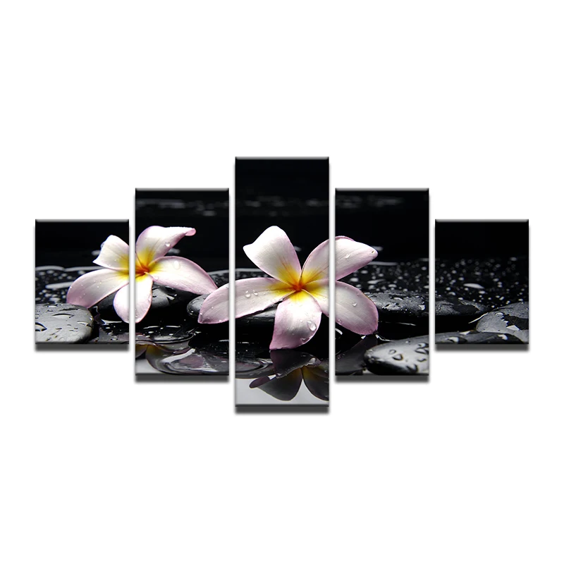 

5 Panel Wall Art White Madonna Lily And Stone In Water Painting The Picture Print On Canvas Flower Pictures For Home Decor