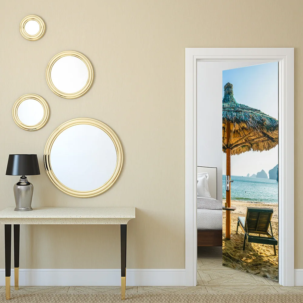 

funlife Beach Umbrellas Wall Decoration Removable Wall Stickers for living Room PVC Waterproof Door Sticker Home Decor