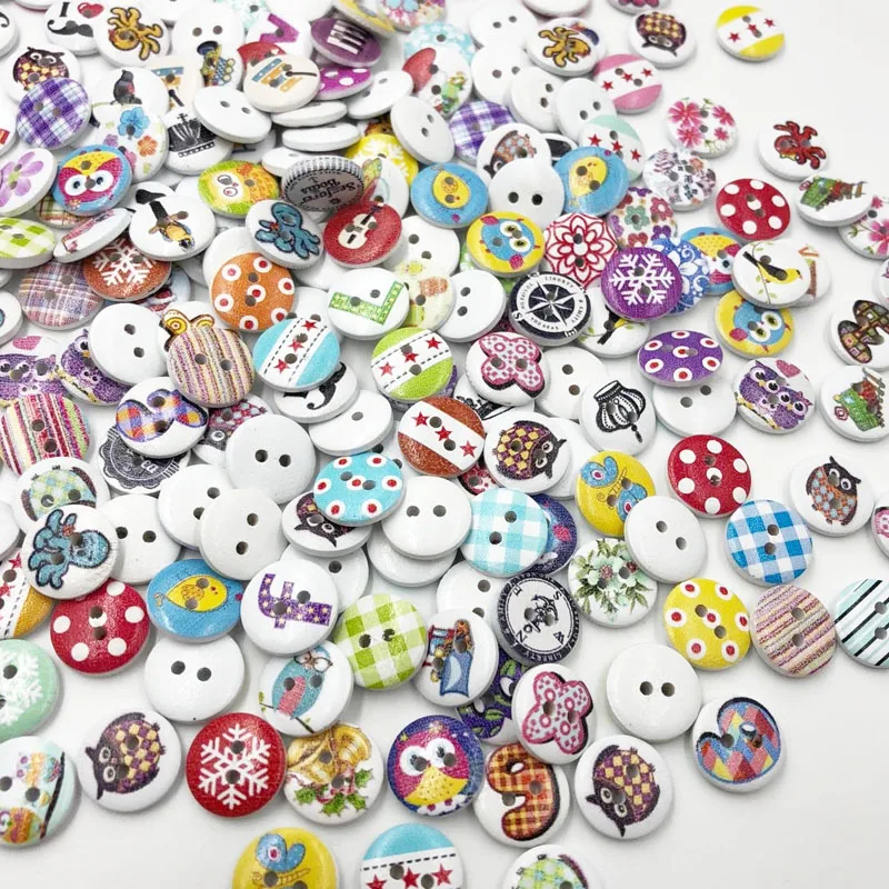 

100pcs Mixed Wooden Buttons in Bulk Buttons for Crafts Button Round Colorful Painting Buttons WB525