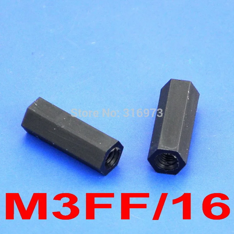 

(50 pcs/lot ) 16mm/0.63" Black Nylon M3 Threaded Hex Female-Female Standoff Spacer.