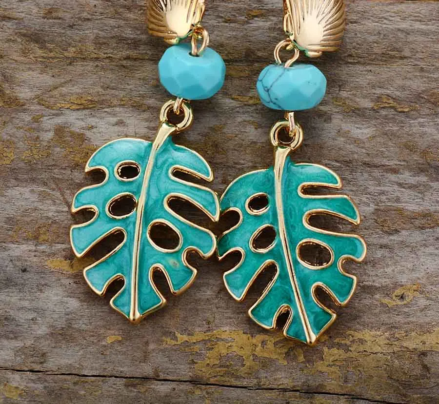 Women Designer Earrings Fashion Jewellery Enamel Monstera Dangle Earrings US European Shell Charm Earrings Dropshipping - Image 2