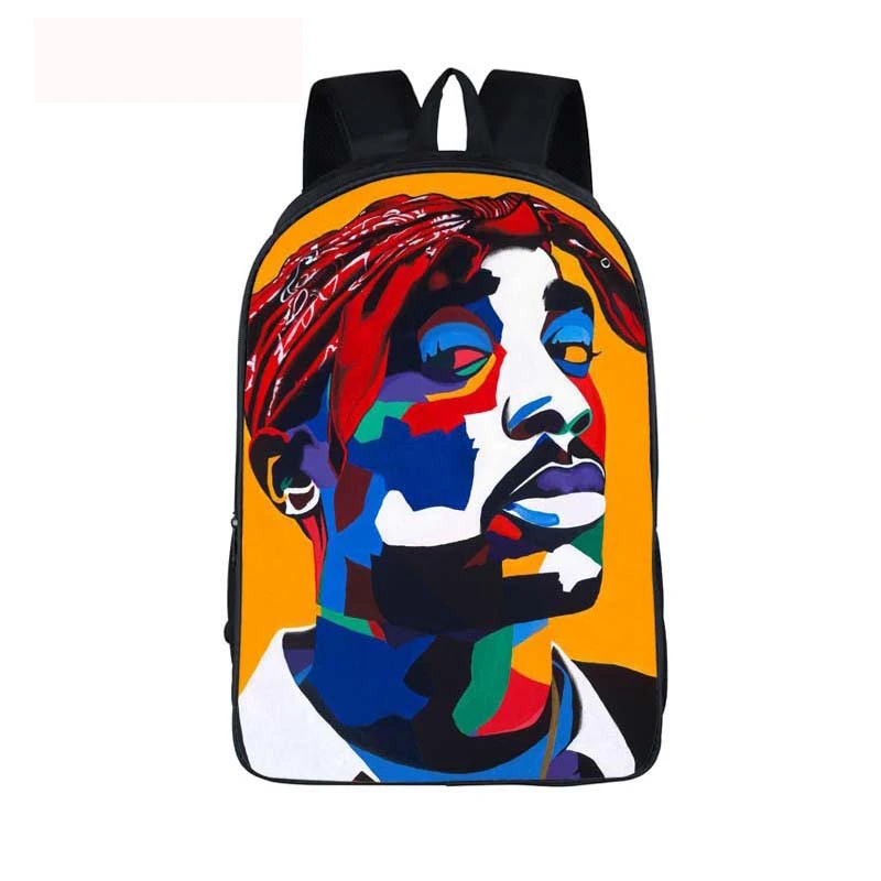 

For Teenage Children School Bags 2pac tupac Hip Hop Book Bag Bulls pattern Backpacks Boys And Girls Hipster Laptop Backpack