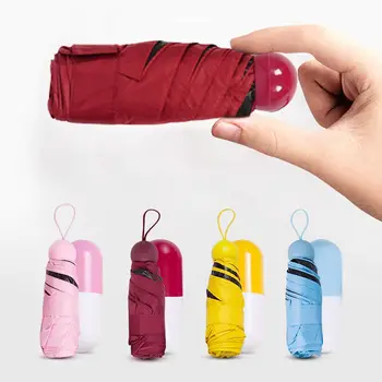 

FUNBAKY 8 Colors 5 Folding Wind Resistant Folding Capsule Small Mini Umbrella Pocket UV Rain Women Light for Sun Protection
