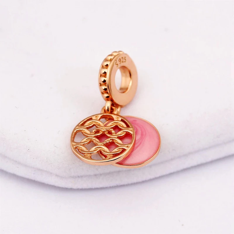 

Fits Bracelet Charm Jewelry DIY with Women Party Gift Rose Gold Grid 925 Sterling Silver Jewelry Accessories Beads